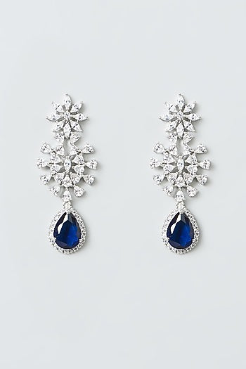 White Finish Zircon & Blue Drop Stones Necklace Set