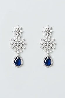 White Finish Zircon & Blue Drop Stones Necklace Set