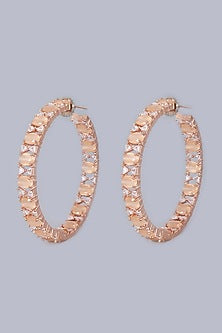Rose Gold Finish Zircon & Yellow Synthetic Stone Hoop Earrings