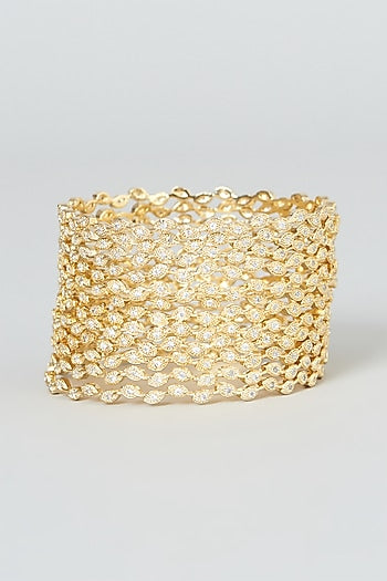 Gold Finish Bangles With Zircons (Set of 12)