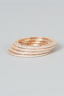Rose Gold Finish Zircon Bangles (Set of 4)