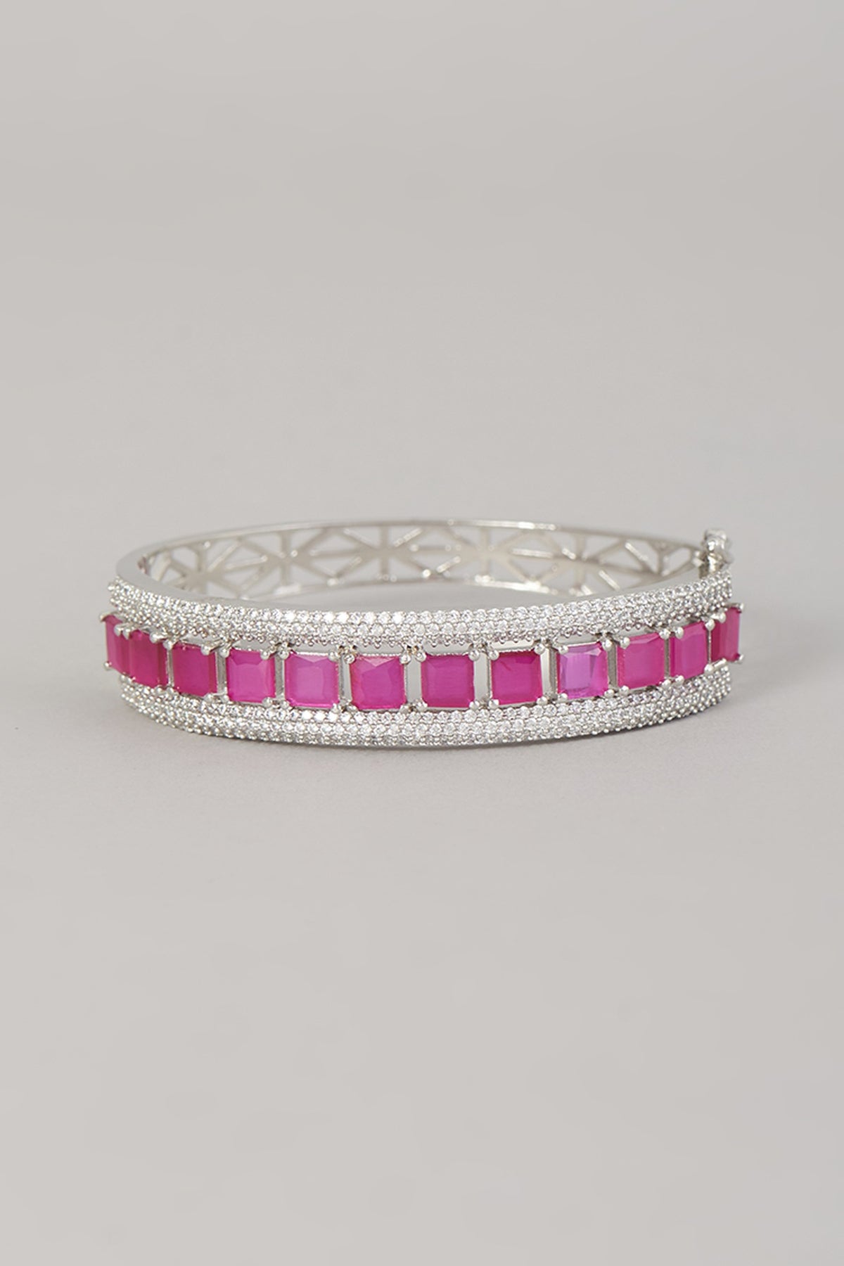 White Finish Zircon & Pink Stone Bracelet