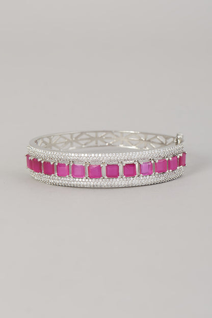 White Finish Zircon & Pink Stone Bracelet