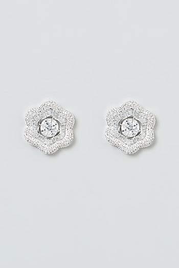 White Finish Zircon Stud Earrings