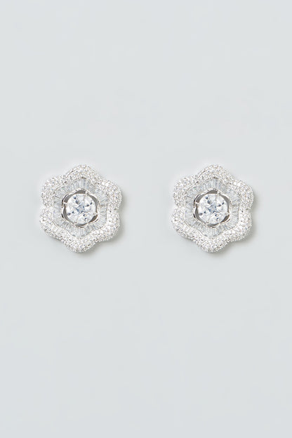 White Finish Zircon Stud Earrings