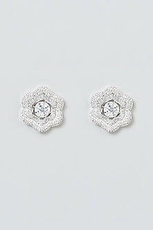 White Finish Zircon Stud Earrings