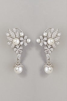 White Finish Zircon & Pearl Dangler Earrings