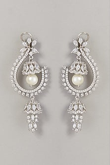 White Finish Pearl & Zircon Dangler Earrings