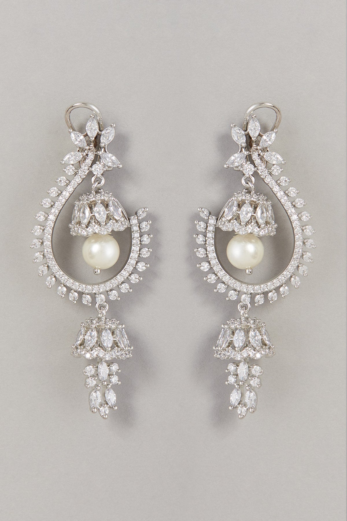 White Finish Pearl & Zircon Dangler Earrings
