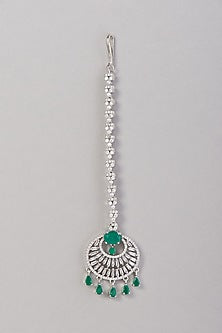 White Finish Zircon & Green Stone Maangtikka