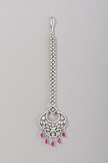 White Finish Zircon & Red Stone Maangtikka