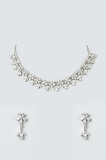 White Finish Necklace Set With Zircons