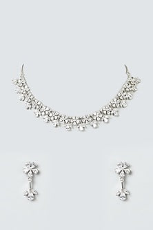 White Finish Necklace Set With Zircons