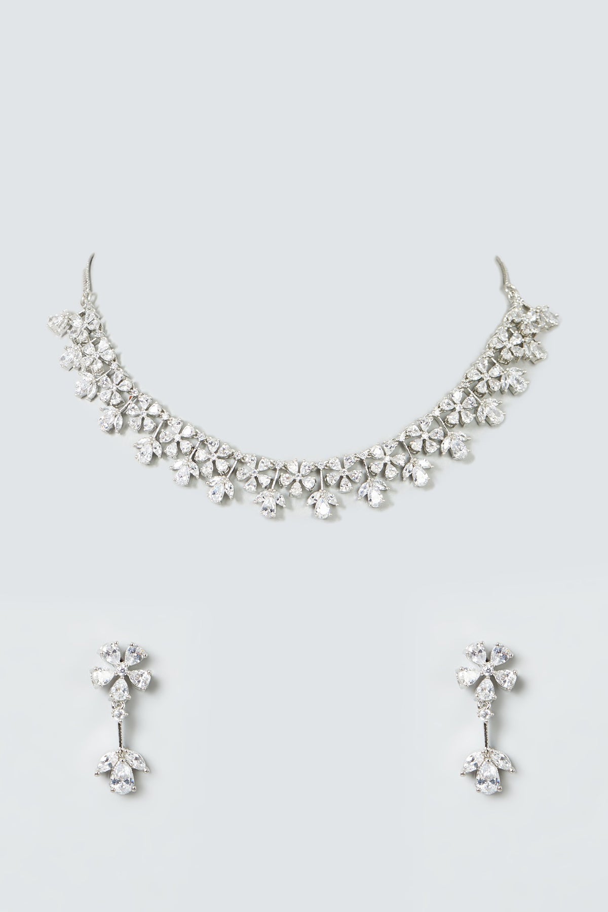 White Finish Necklace Set With Zircons