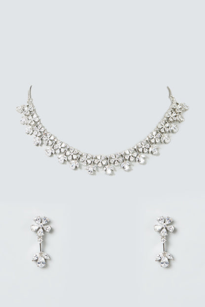 White Finish Necklace Set With Zircons
