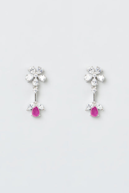 White Finish Zircon & Pink Stone Necklace Set