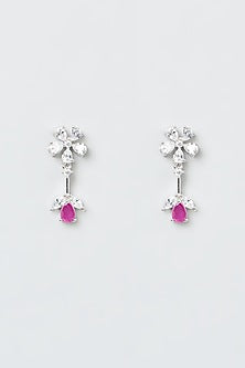 White Finish Zircon & Pink Stone Necklace Set
