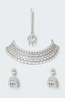 White Finish Zircon Choker Necklace Set
