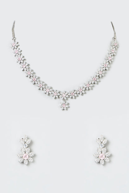 White Finish Zircon Necklace Set