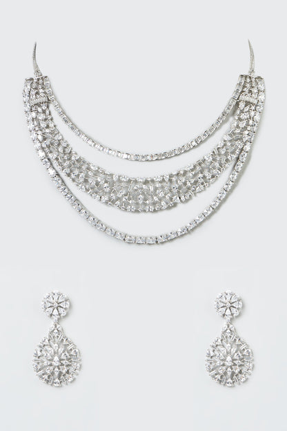 White Finish Zircon Layered Necklace Set