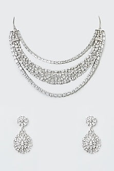 White Finish Zircon Layered Necklace Set