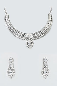 White Finish Necklace Set With Zircons