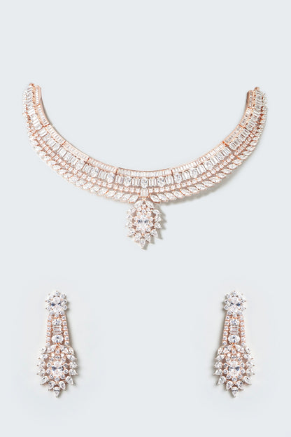 Rose Gold Finish Zircon Necklace Set