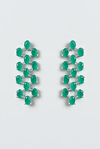 White Finish Green Drop Stones & Zircon Necklace Set