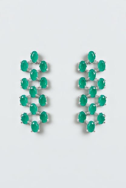White Finish Green Drop Stones & Zircon Necklace Set
