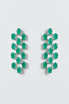 White Finish Green Drop Stones & Zircon Necklace Set