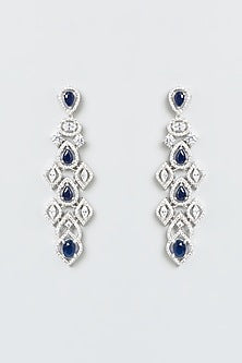 White Finish Blue Stone & Zircons Choker Necklace Set