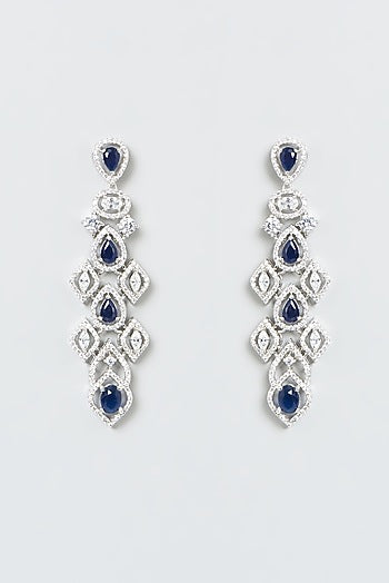 White Finish Blue Stone & Zircons Choker Necklace Set