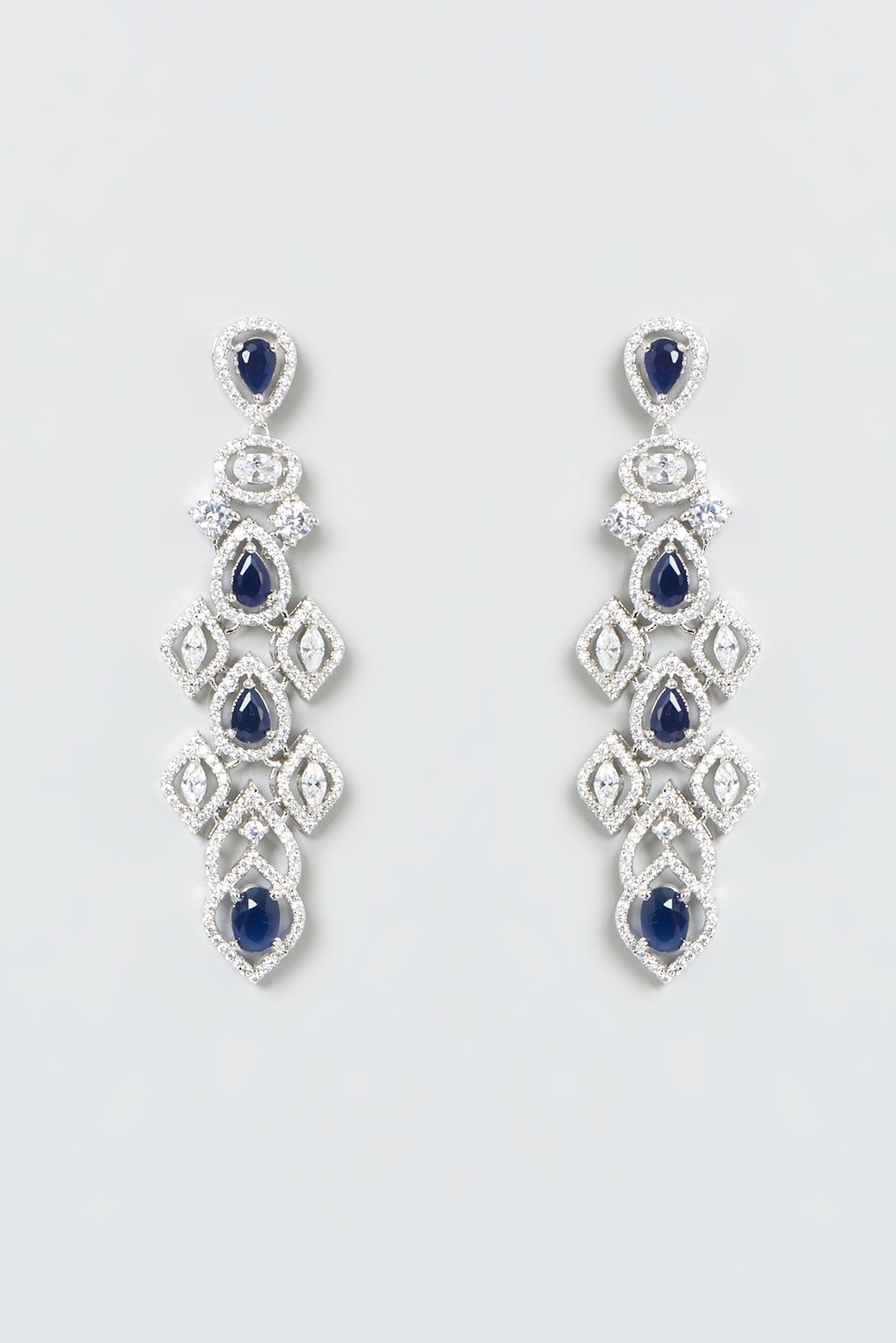 White Finish Blue Stone & Zircons Choker Necklace Set