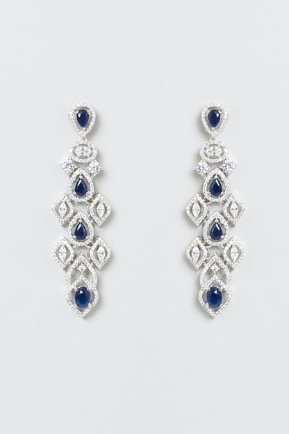 White Finish Blue Stone & Zircons Choker Necklace Set