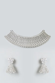 White Finish Zircon Choker Necklace Set