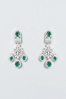 White Finish Zircon & Green Synthetic Stone Necklace Set