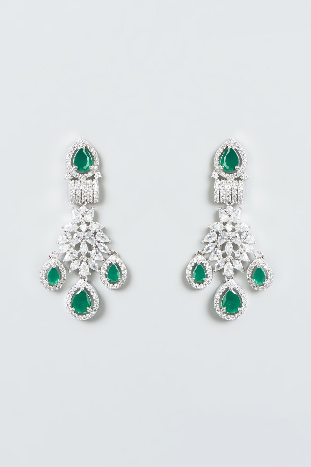White Finish Zircon & Green Synthetic Stone Necklace Set
