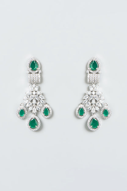 White Finish Zircon & Green Synthetic Stone Necklace Set