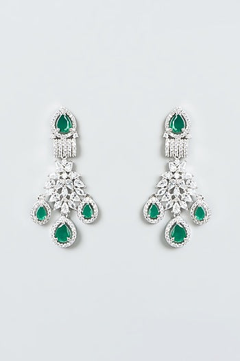White Finish Zircon & Green Synthetic Stone Necklace Set