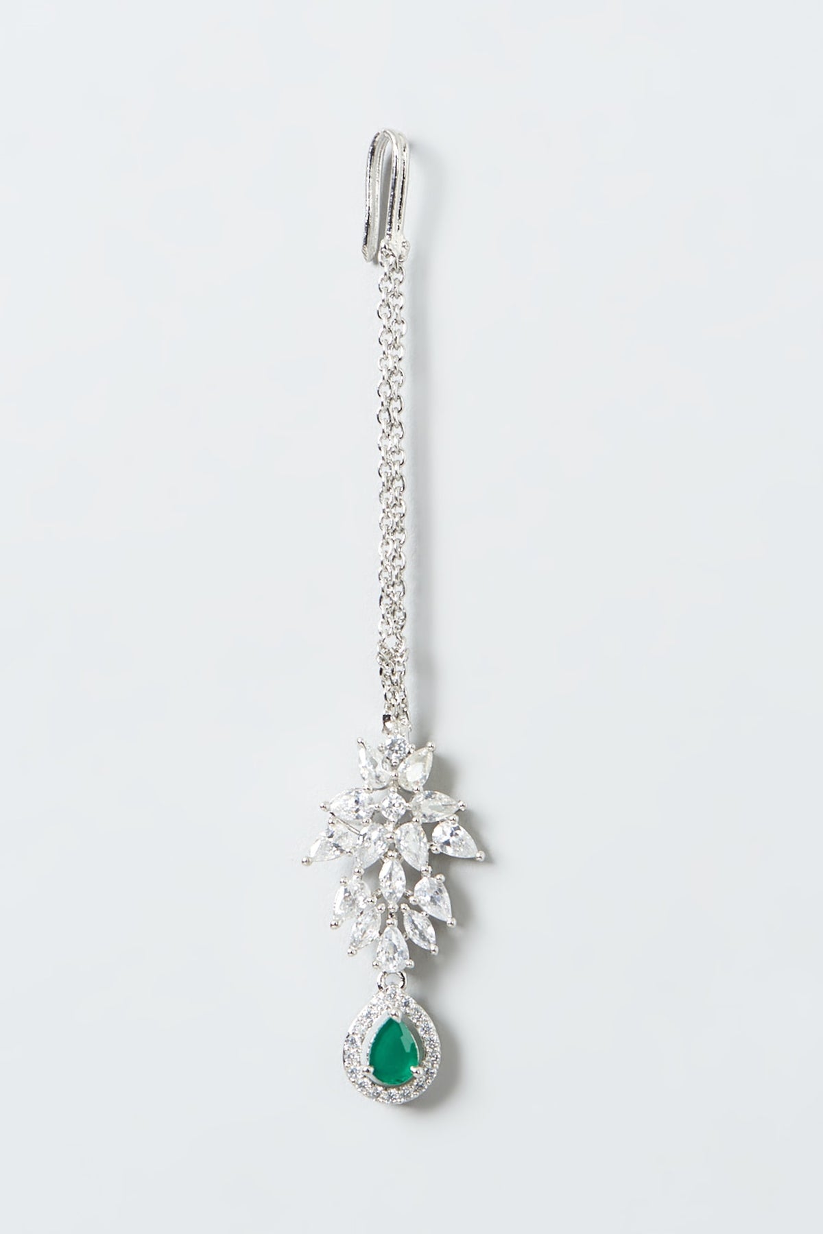 White Finish Zircon & Green Synthetic Stone Necklace Set
