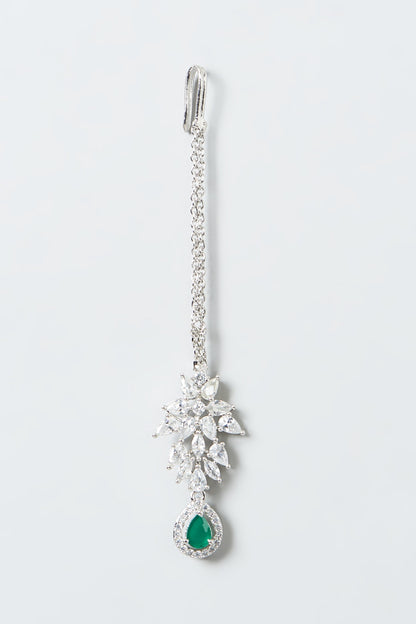 White Finish Zircon & Green Synthetic Stone Necklace Set