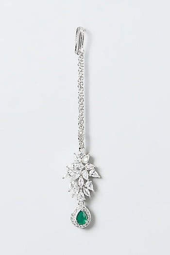 White Finish Zircon & Green Synthetic Stone Necklace Set