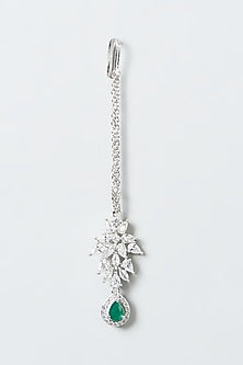 White Finish Zircon & Green Synthetic Stone Necklace Set