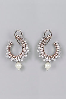 Two-Tone Finish Zircon  Stud Earrings