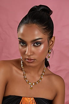 White Finish Zircon & Yellow Stone Necklace Set