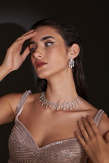 White Finish Zircon Necklace Set