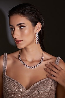 White Finish Zircon & Red Stone Necklace Set