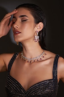 Gold Finish Zircon & Red Stone Necklace Set