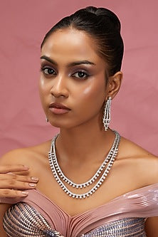 White Finish Zircon Layered Necklace Set