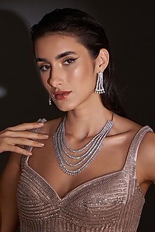White Finish Zircon Layered Necklace Set
